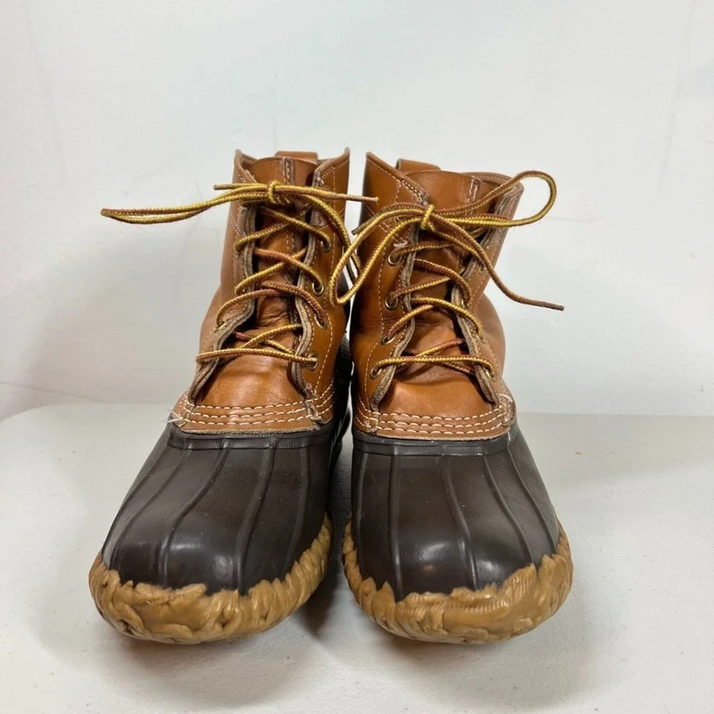 LL Bean Bean Boots Mens 9 M Leather Brown Rubber Waterproof‎ Made USA Duck VTG